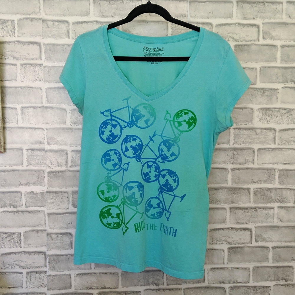 Stranded Turquoise V-Neck Graphic Tee | XXL